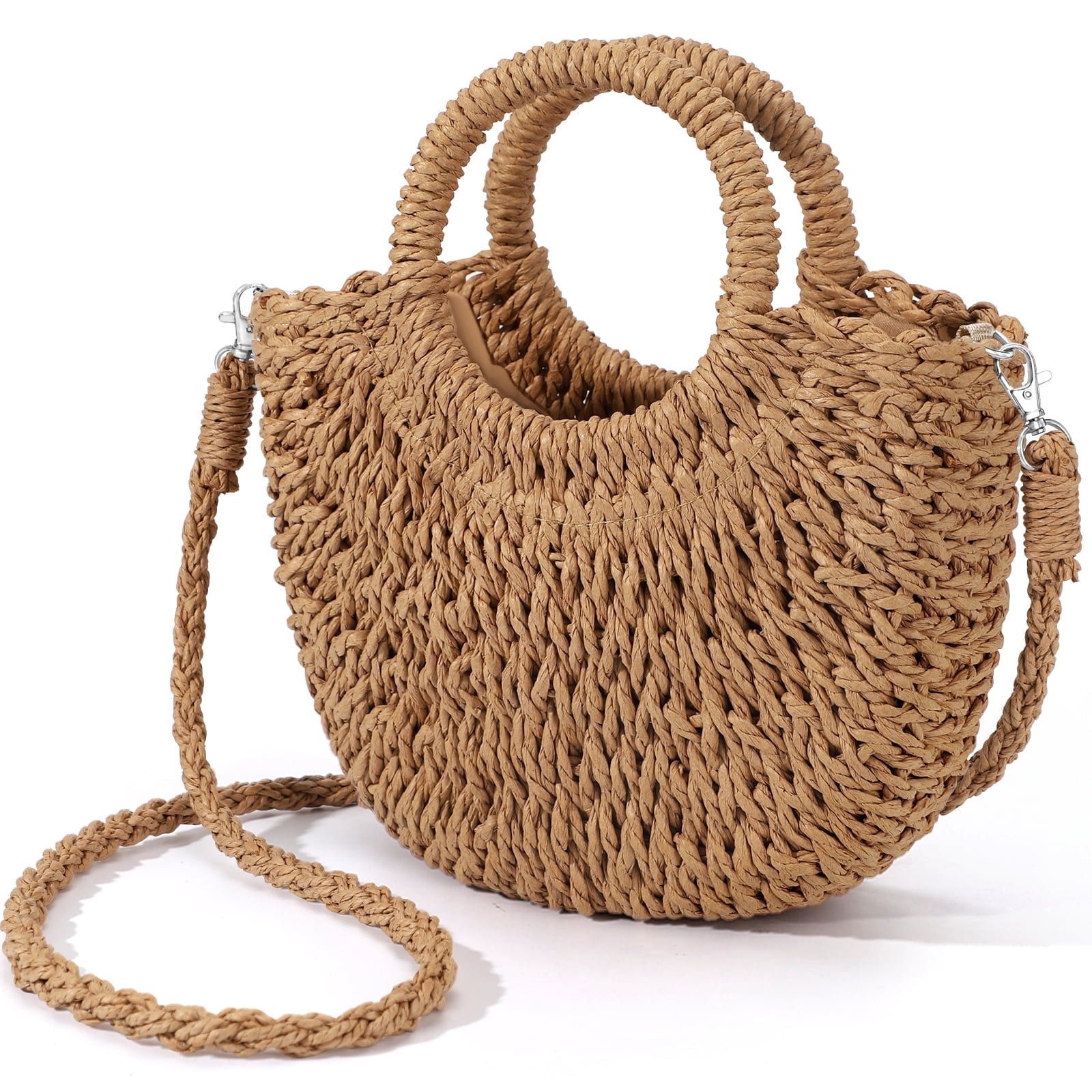 Natural woven bag with a shoulder strap